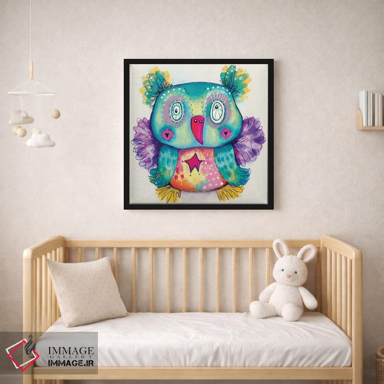 تابلو دکوراتیو خرس عروسکی با پرنده عجیب اثر تامارا لاپورت - D2B