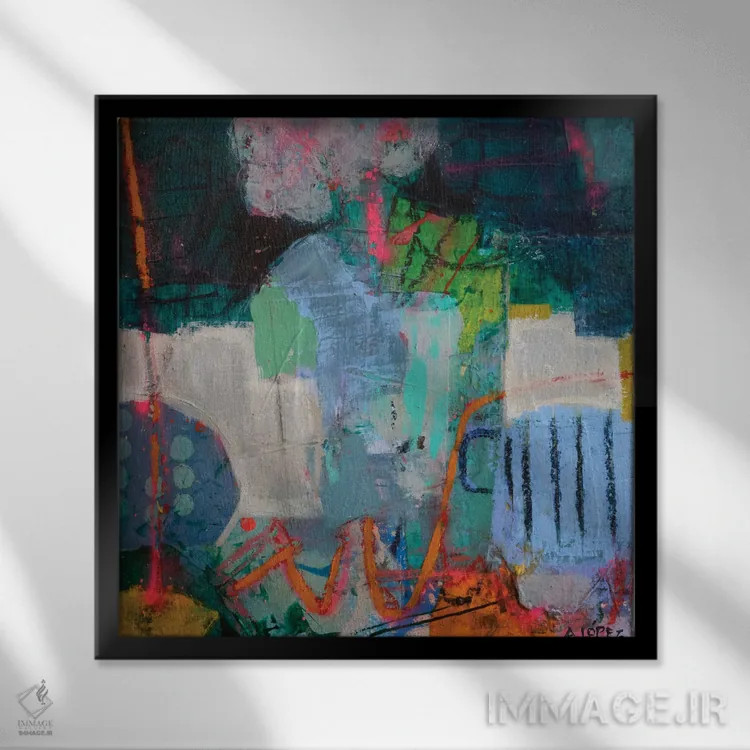 تابلو انتزاعیی آبی اثر آندریا لوپز - نمای قابدار مشکی