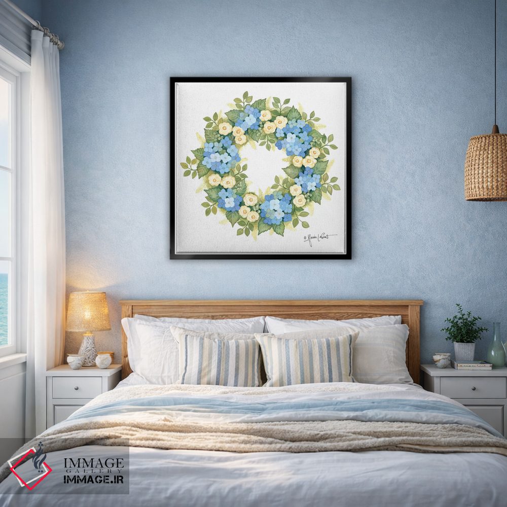 تابلو دکوراتیو حلقه گل ادریسی شکوفا اثر آنی لاپوینت - D3B