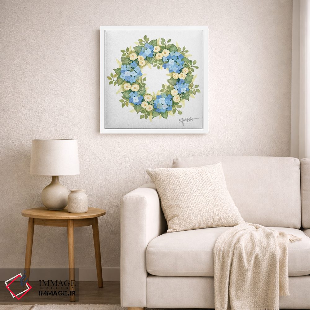 تابلو دکوراتیو حلقه گل ادریسی شکوفا اثر آنی لاپوینت - D5W