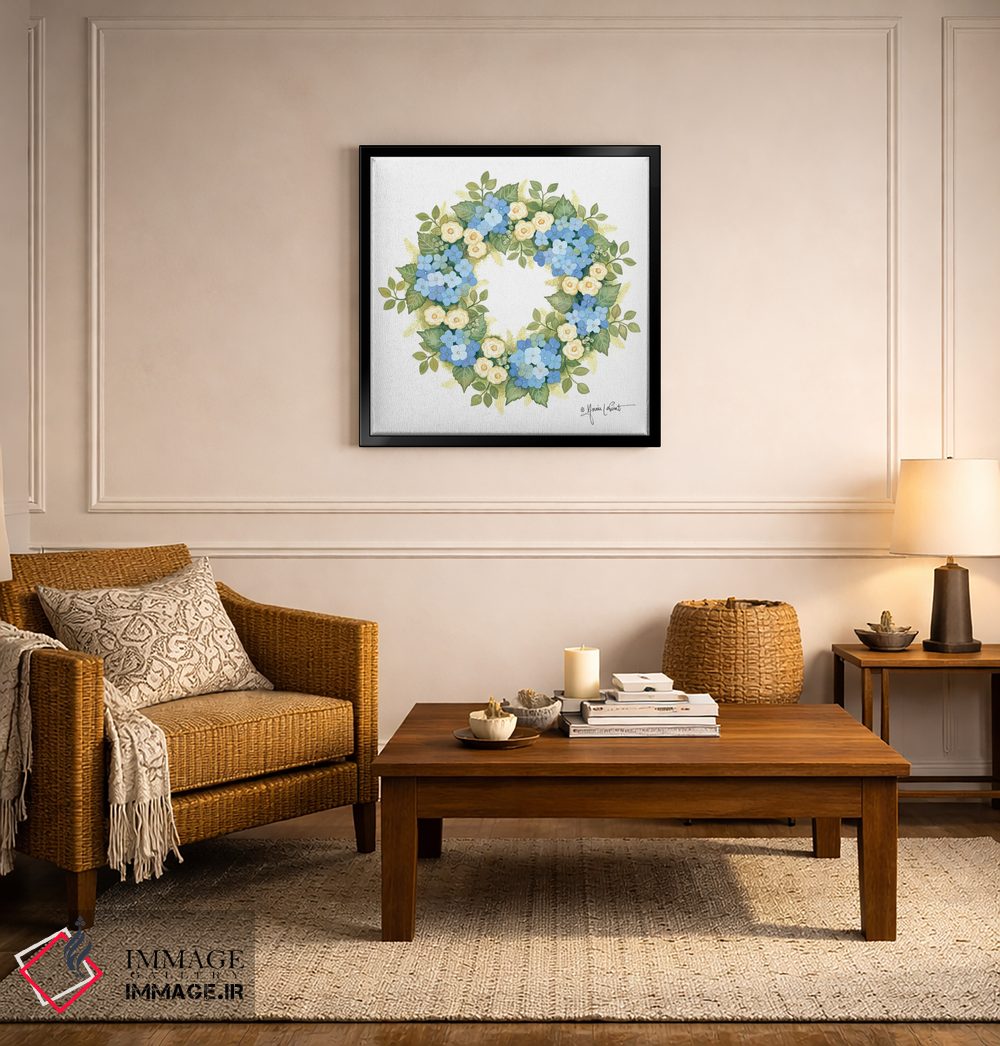 تابلو دکوراتیو حلقه گل ادریسی شکوفا اثر آنی لاپوینت - D6B