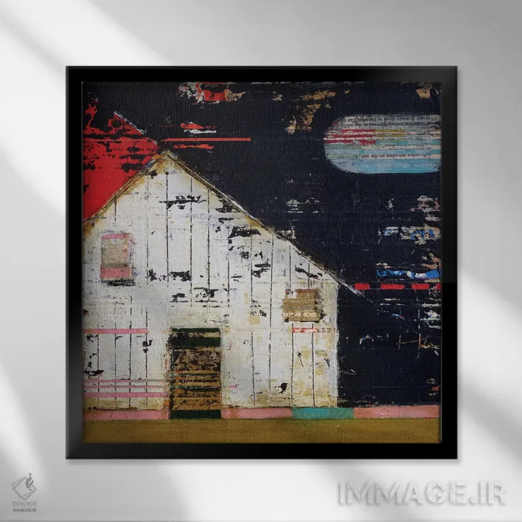 تابلو انتزاعی انبار کشاورزی یک اثر آندریا لوپز - نمای قابدار مشکی