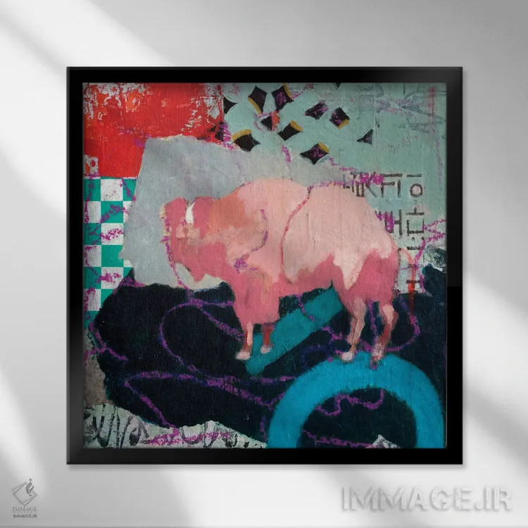 تابلو انتزاعی خانه در دشت باز اثر آندریا لوپز - نمای قابدار مشکی