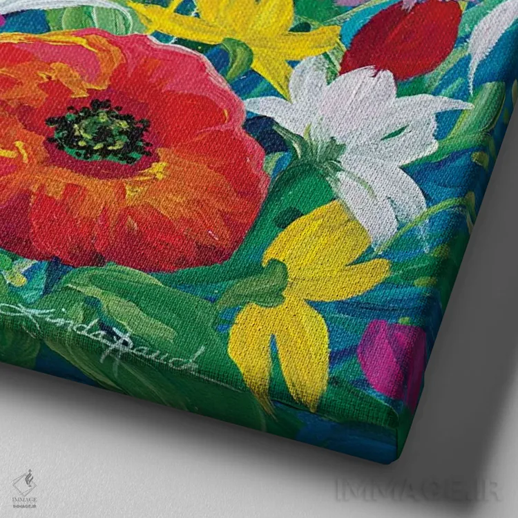 تابلو دکوراتیو سالسا با گل های وحشی اثر لیندا راوچ - نمای نزدیک بافت بوم
