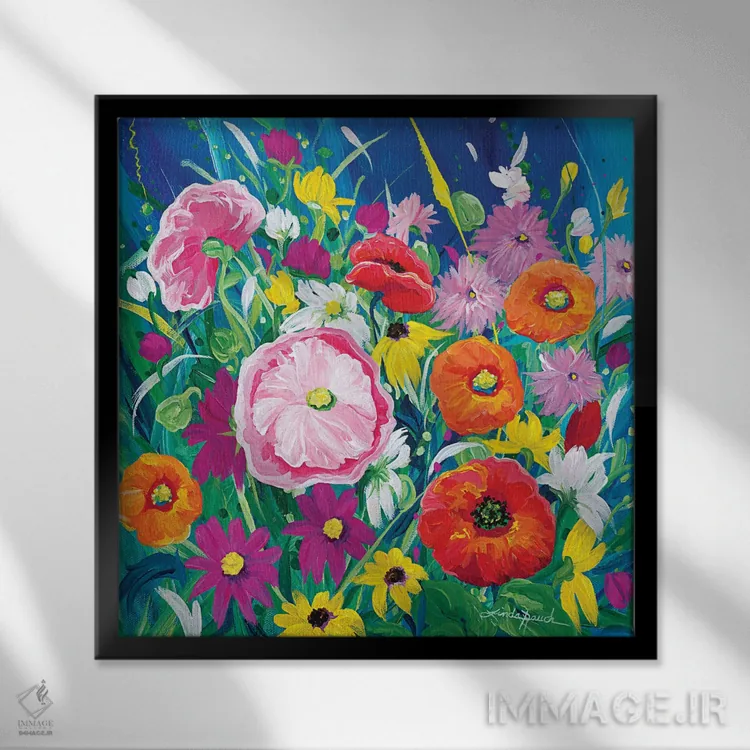 تابلو دکوراتیو سالسا با گل های وحشی اثر لیندا راوچ - نمای قابدار مشکی