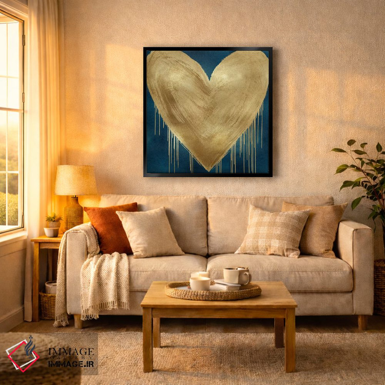 تابلو دکوراتیو قلب بزرگ طلایی روی سبز آبی اثر لینزی راجرز - D6B