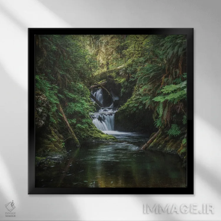 تابلو دکوراتیو ظرافت در آبشارها اثر لوئیس راث - نمای قابدار مشکی
