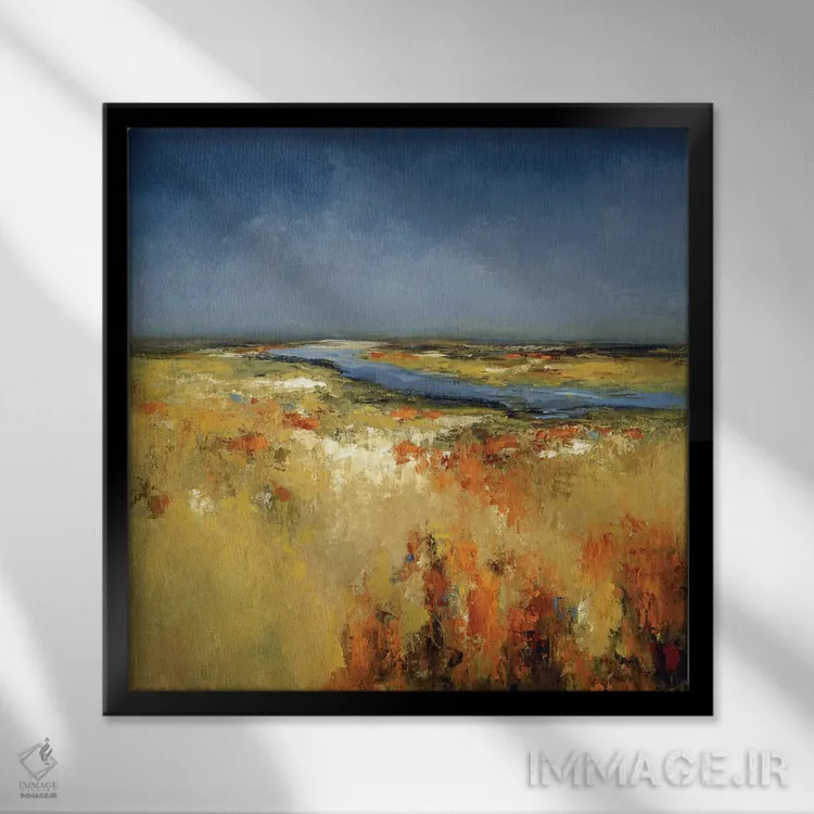 تابلو انتزاعی مزارع آفتاب خورده اثر لیزا ریجرز - نمای قابدار مشکی