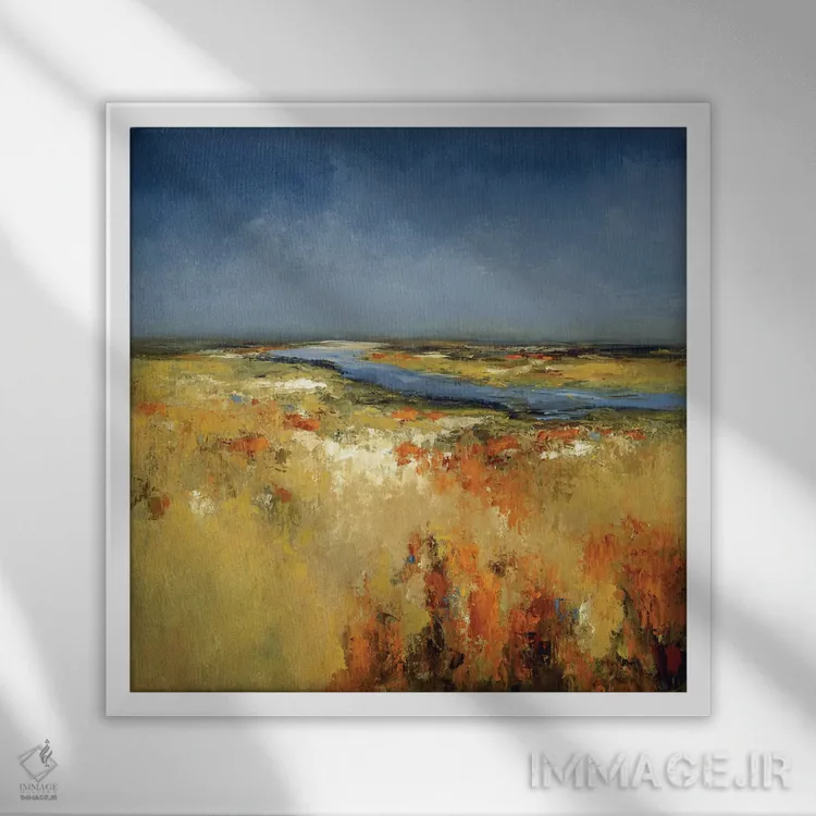 تابلو انتزاعی مزارع آفتاب خورده اثر لیزا ریجرز - نمای قابدار سفید