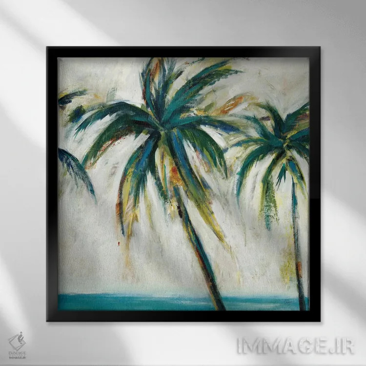تابلو دکوراتیو نخل ها ۱ اثر لیزا ریجرز - نمای قابدار مشکی