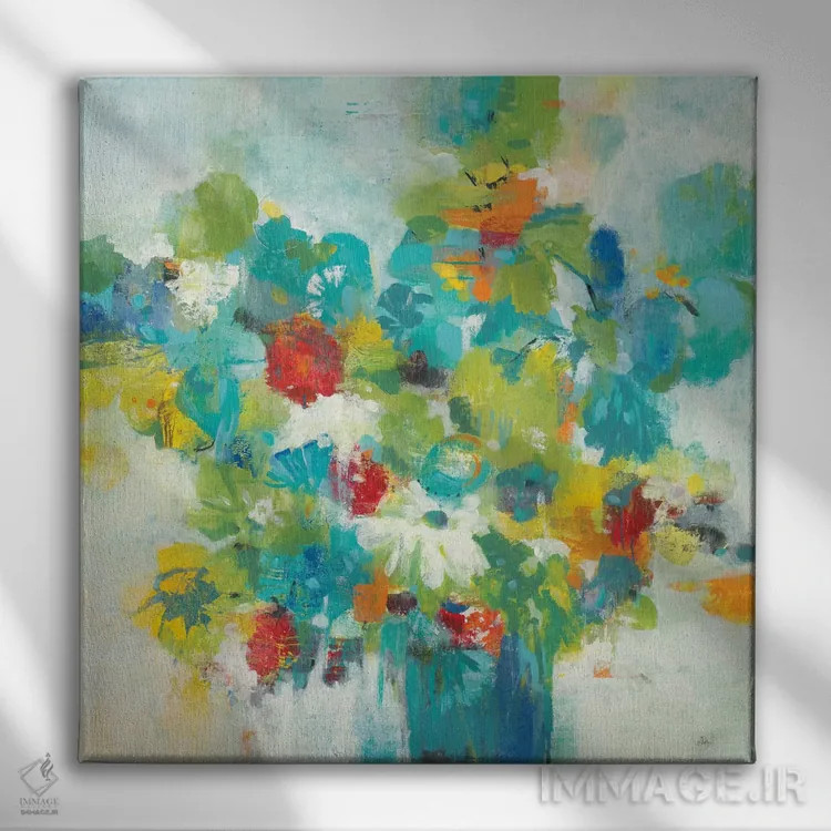 تابلو انتزاعی قدرت گل ها اثر لیزا ریجرز - نمای روبهرو روی دیوار