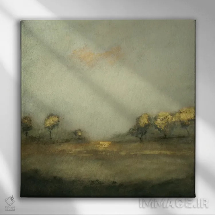 تابلو انتزاعی چشم انداز آرام ۱ اثر لیزا ریجرز - نمای روبهرو روی دیوار