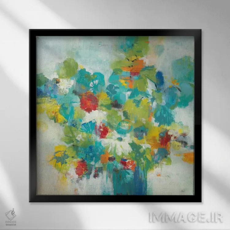 تابلو انتزاعی قدرت گل ها اثر لیزا ریجرز - نمای قابدار مشکی