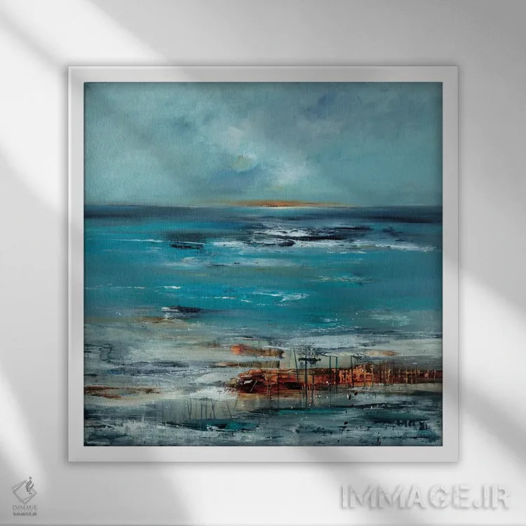 تابلو انتزاعی ارتباط ساحلی اثر لیزا ریجرز - نمای قابدار سفید