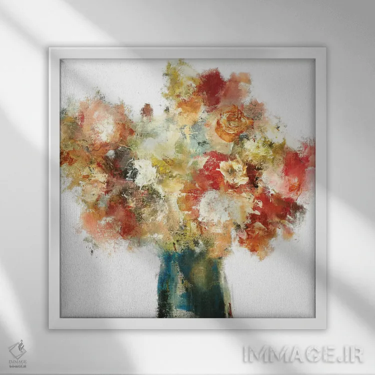 تابلو دکوراتیو دسته گل ملایم نسخه ۵ اثر لیزا ریجرز - نمای قابدار سفید