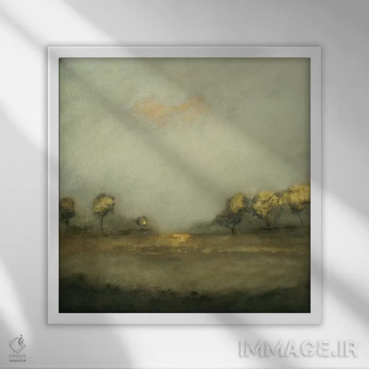 تابلو انتزاعی چشم انداز آرام ۱ اثر لیزا ریجرز - نمای قابدار سفید