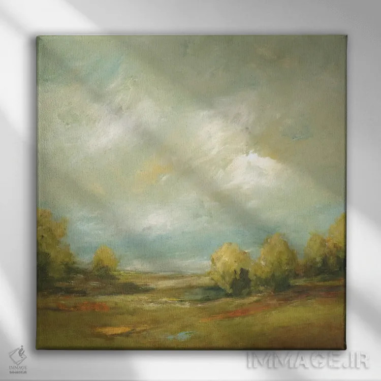 تابلو انتزاعی مزارع تابستانی ۴ اثر لیزا ریجرز - نمای روبهرو روی دیوار