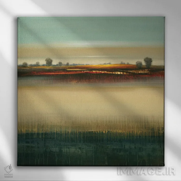 تابلو انتزاعی مزارع دوردست اثر لیزا ریجرز - نمای روبهرو روی دیوار