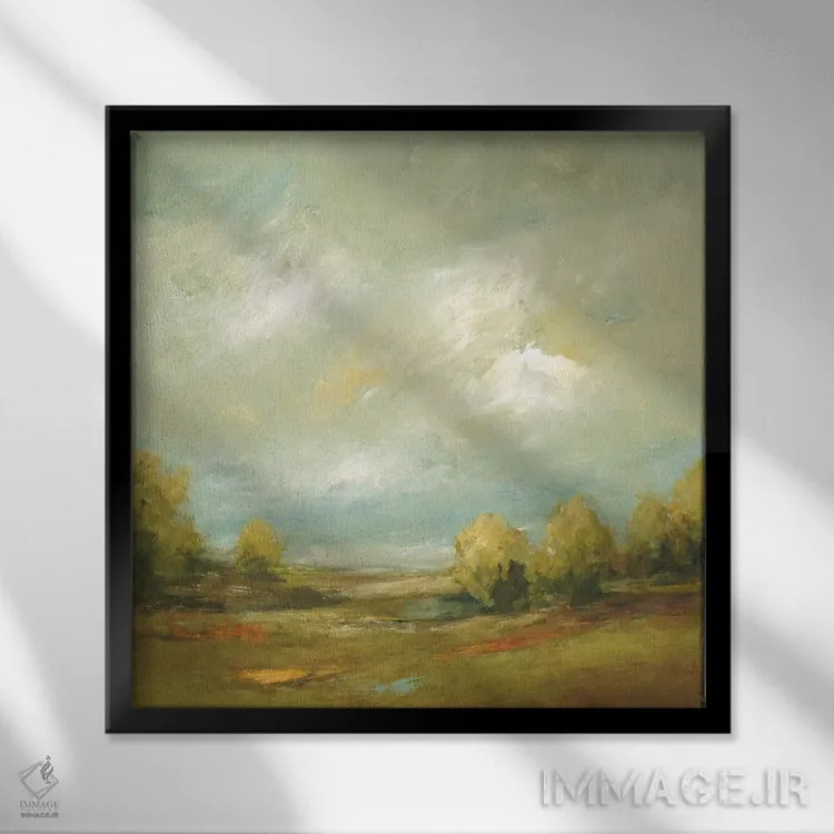 تابلو انتزاعی مزارع تابستانی ۴ اثر لیزا ریجرز - نمای قابدار مشکی