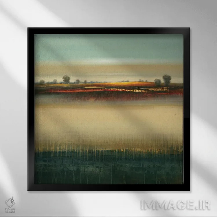 تابلو انتزاعی مزارع دوردست اثر لیزا ریجرز - نمای قابدار مشکی