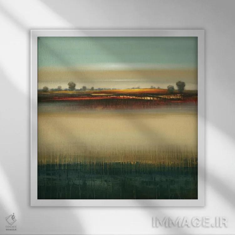 تابلو انتزاعی مزارع دوردست اثر لیزا ریجرز - نمای قابدار سفید