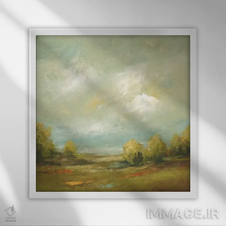 تابلو انتزاعی مزارع تابستانی ۴ اثر لیزا ریجرز - نمای قابدار سفید