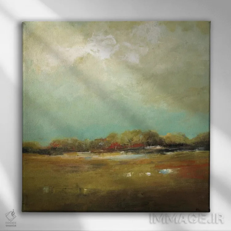 تابلو انتزاعی چشم انداز انتزاعی اثر لیزا ریجرز - نمای روبهرو روی دیوار