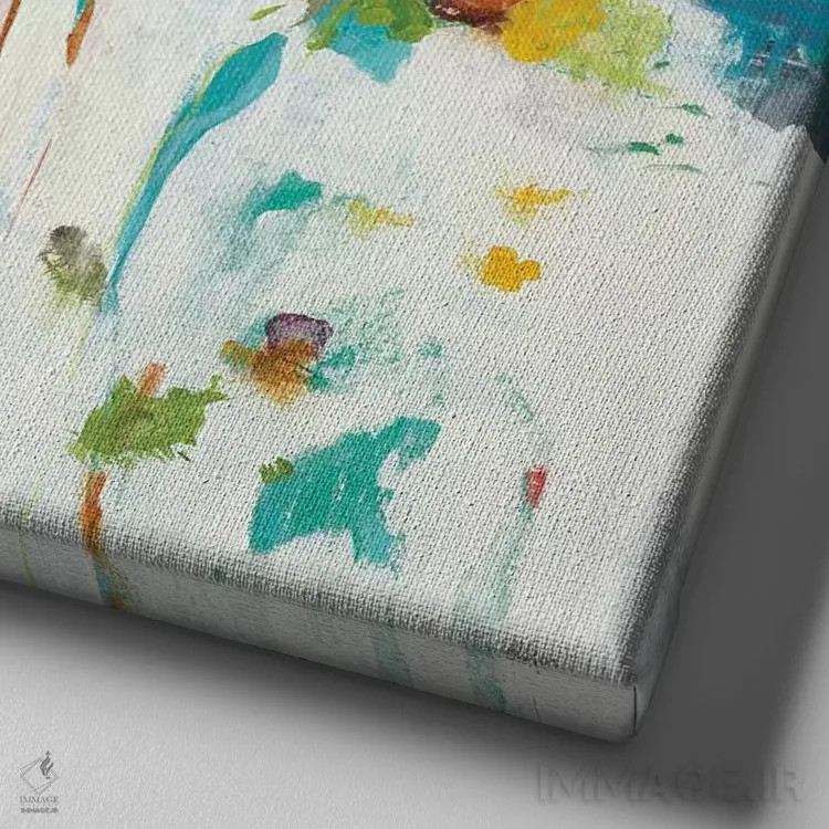 تابلو انتزاعی شکوفه های رنگارنگ اثر لیزا ریجرز - نمای نزدیک بافت بوم