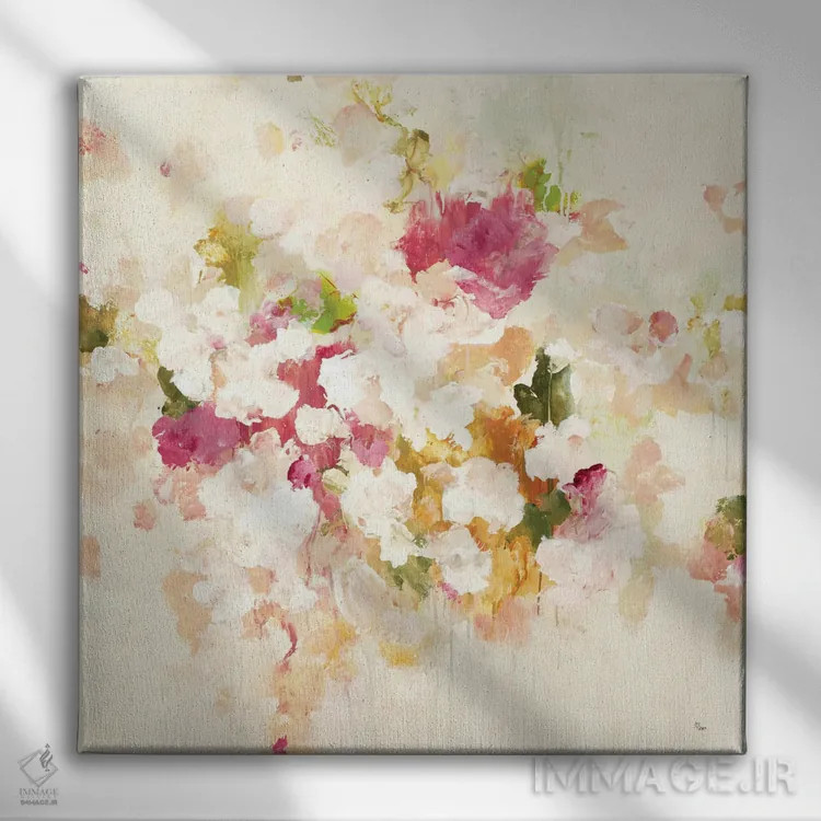 تابلو انتزاعی الهام گر گل ها ۴ اثر لیزا ریجرز - نمای روبهرو روی دیوار