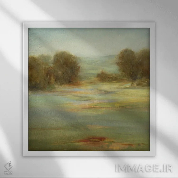 تابلو انتزاعی عصر آرام اثر لیزا ریجرز - نمای قابدار سفید