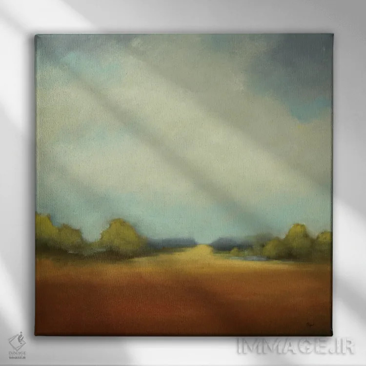 تابلو انتزاعی چشم انداز رنگارنگ اثر لیزا ریجرز - نمای روبهرو روی دیوار