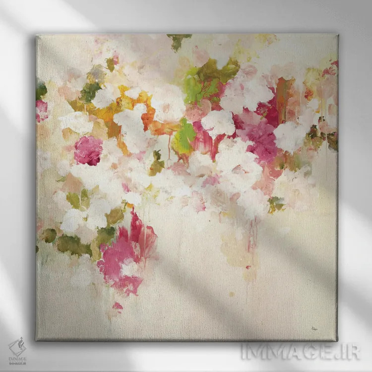 تابلو انتزاعی الهام گر گل ها ۳ اثر لیزا ریجرز - نمای روبهرو روی دیوار