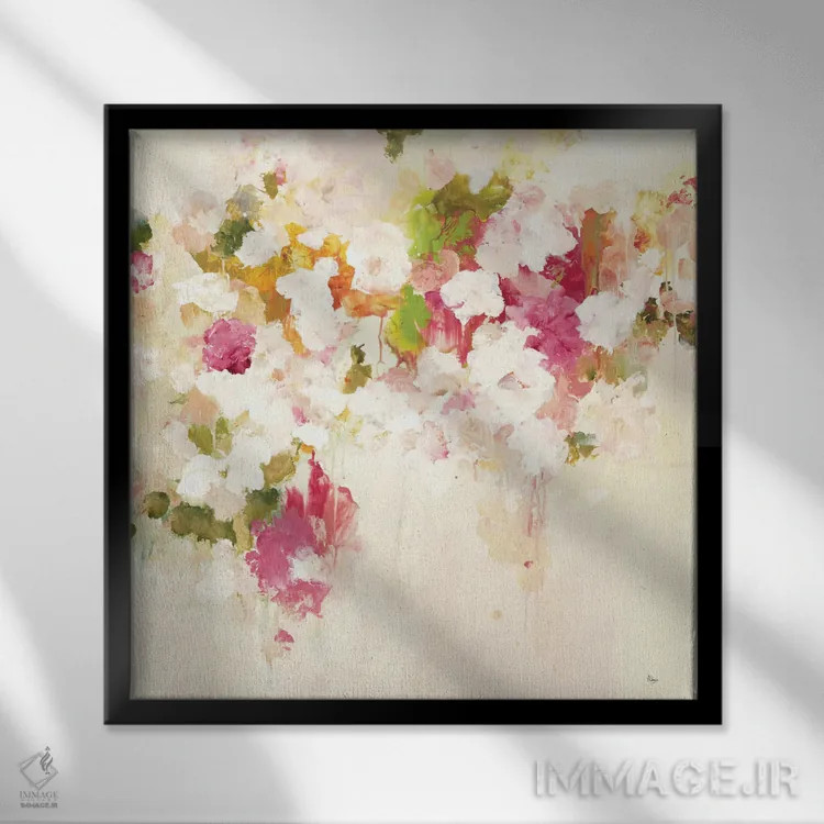 تابلو انتزاعی الهام گر گل ها ۳ اثر لیزا ریجرز - نمای قابدار مشکی