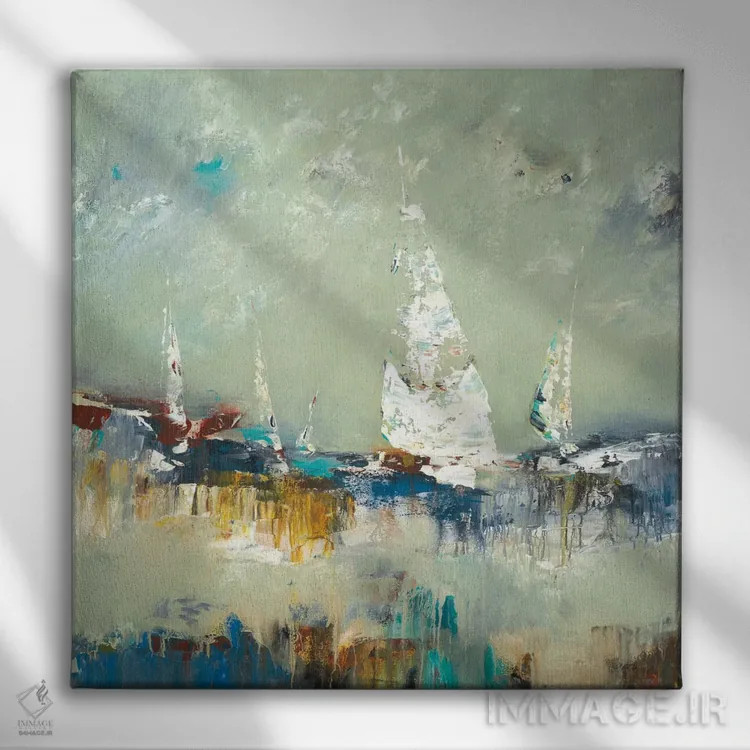 تابلو انتزاعی دور شدن با قایق اثر لیزا ریجرز - نمای روبهرو روی دیوار