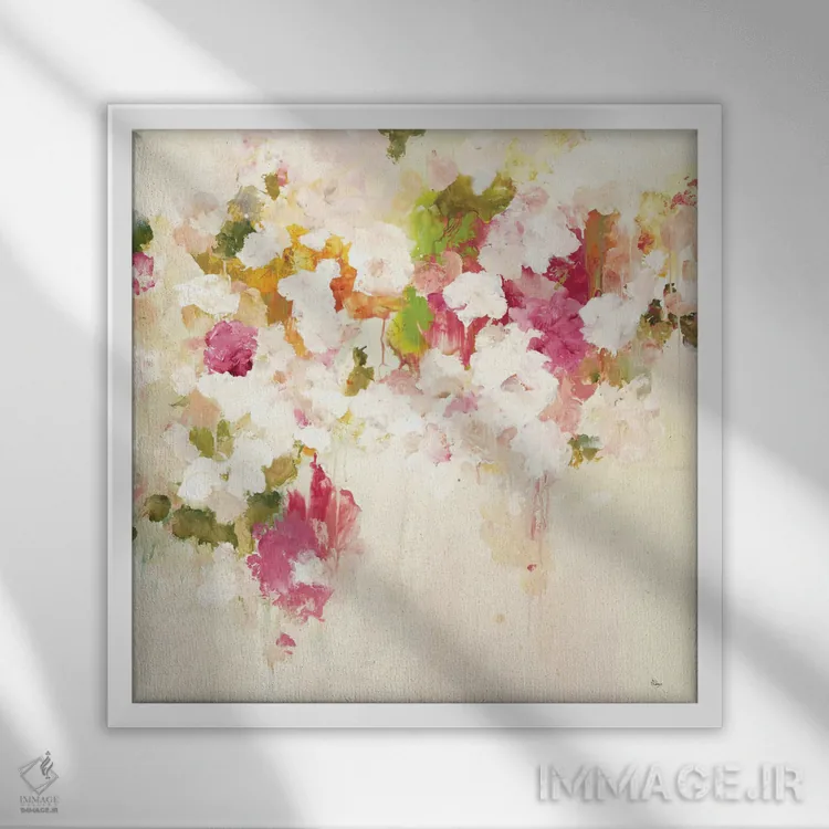 تابلو انتزاعی الهام گر گل ها ۳ اثر لیزا ریجرز - نمای قابدار سفید
