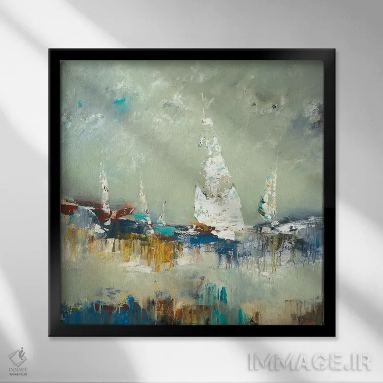 تابلو انتزاعی دور شدن با قایق اثر لیزا ریجرز - نمای قابدار مشکی