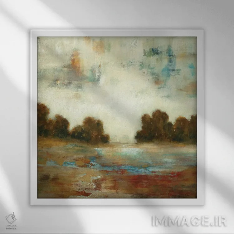 تابلو انتزاعی منظره لایه لایه اثر لیزا ریجرز - نمای قابدار سفید