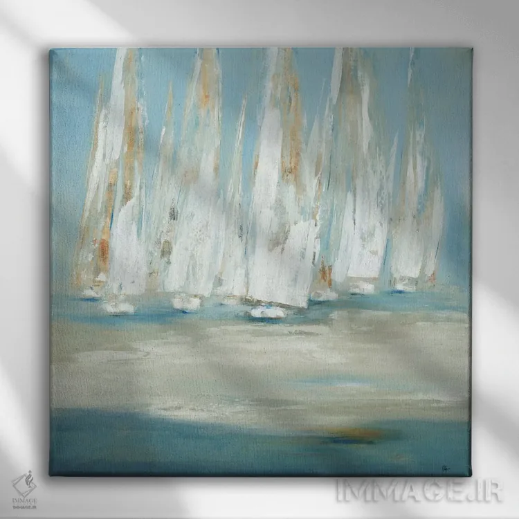 تابلو انتزاعی مسابقه قایق رانی اثر لیزا ریجرز - نمای روبهرو روی دیوار