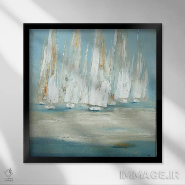 تابلو انتزاعی مسابقه قایق رانی اثر لیزا ریجرز - نمای قابدار مشکی