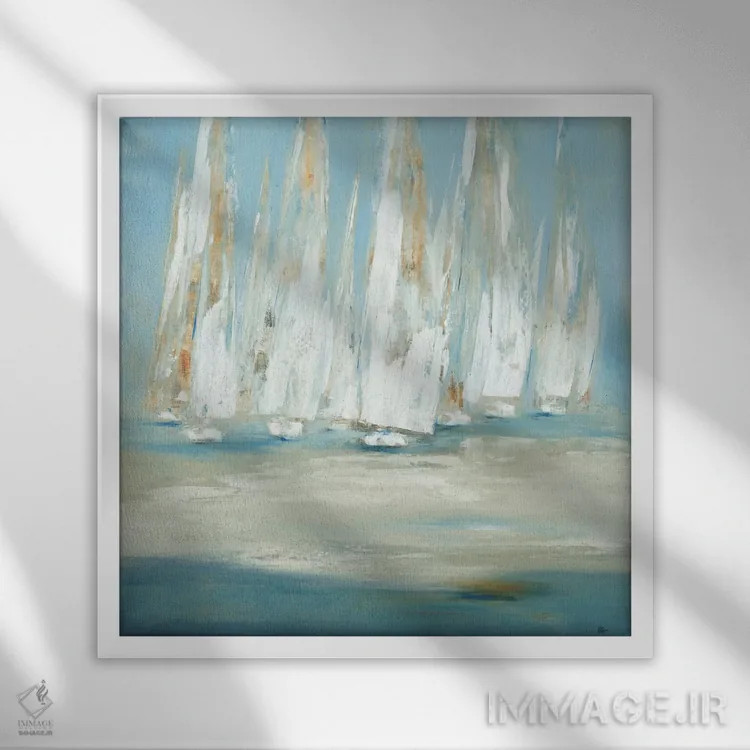 تابلو انتزاعی مسابقه قایق رانی اثر لیزا ریجرز - نمای قابدار سفید