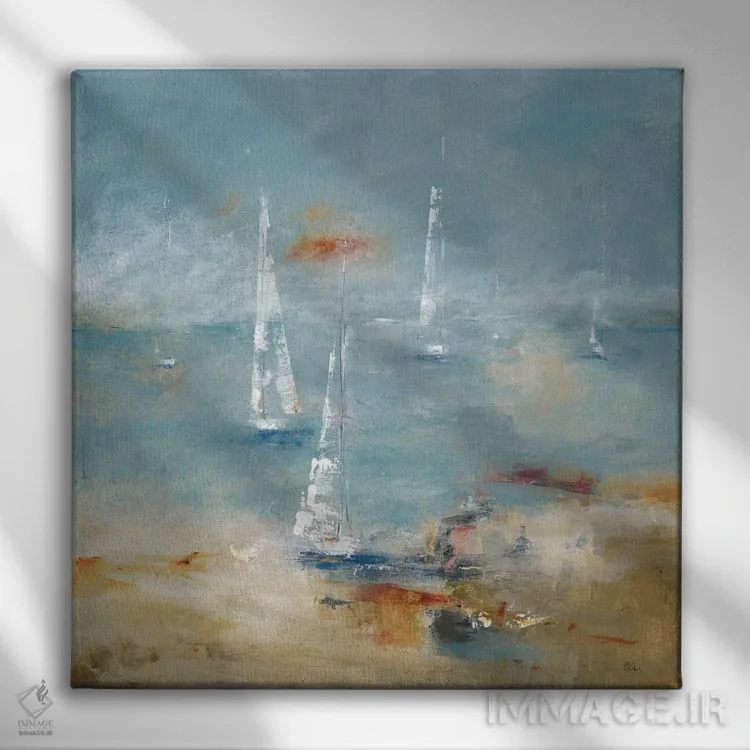 تابلو انتزاعی به سفر با قایق رفتن اثر لیزا ریجرز - نمای روبهرو روی دیوار