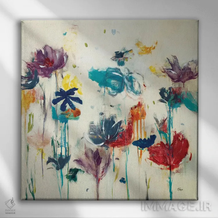تابلو دکوراتیو پاشش گل دو اثر لیزا ریجرز - نمای روبهرو روی دیوار