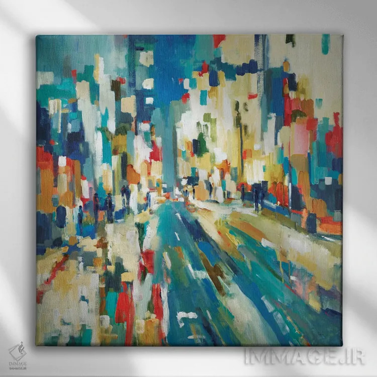 تابلو انتزاعی ضرباهنگ شهری اثر لیزا ریجرز - نمای روبهرو روی دیوار