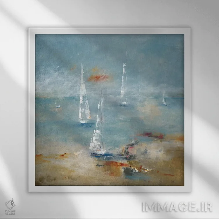 تابلو انتزاعی به سفر با قایق رفتن اثر لیزا ریجرز - نمای قابدار سفید