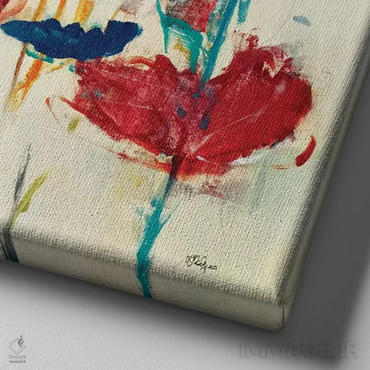 تابلو دکوراتیو پاشش گل دو اثر لیزا ریجرز - نمای نزدیک بافت بوم
