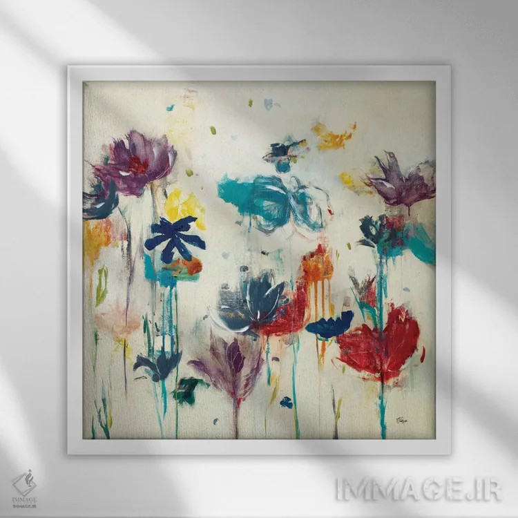 تابلو دکوراتیو پاشش گل دو اثر لیزا ریجرز - نمای قابدار سفید