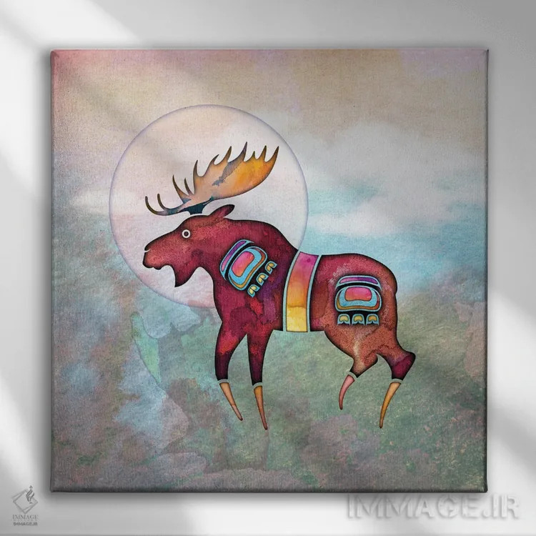 تابلو دکوراتیو گوزن شمالی نقاشی شده اثر لوری پرایندل - نمای روبهرو روی دیوار