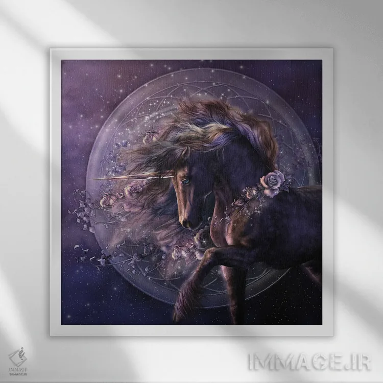 تابلو دکوراتیو رز سیاه خیالی اثر لوری پرایندل - نمای قابدار سفید