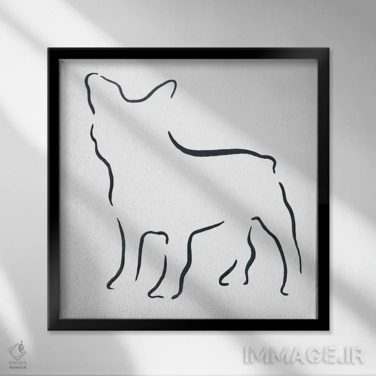 تابلو مینیمال بولداگ فرانسوی اثر لزلی بیشاپ - نمای قابدار مشکی