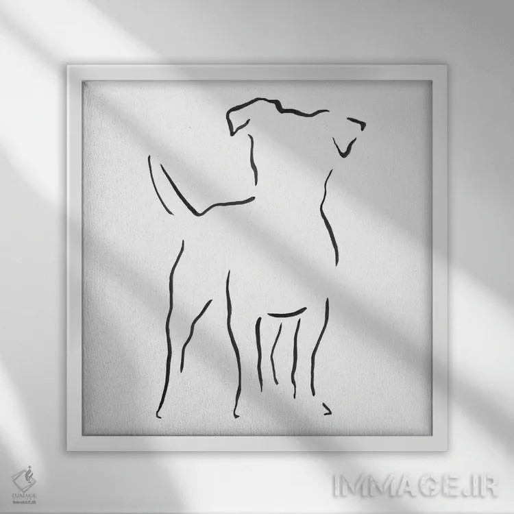 تابلو مینیمال جک راسل تریر اثر لزلی بیشاپ - نمای قابدار سفید